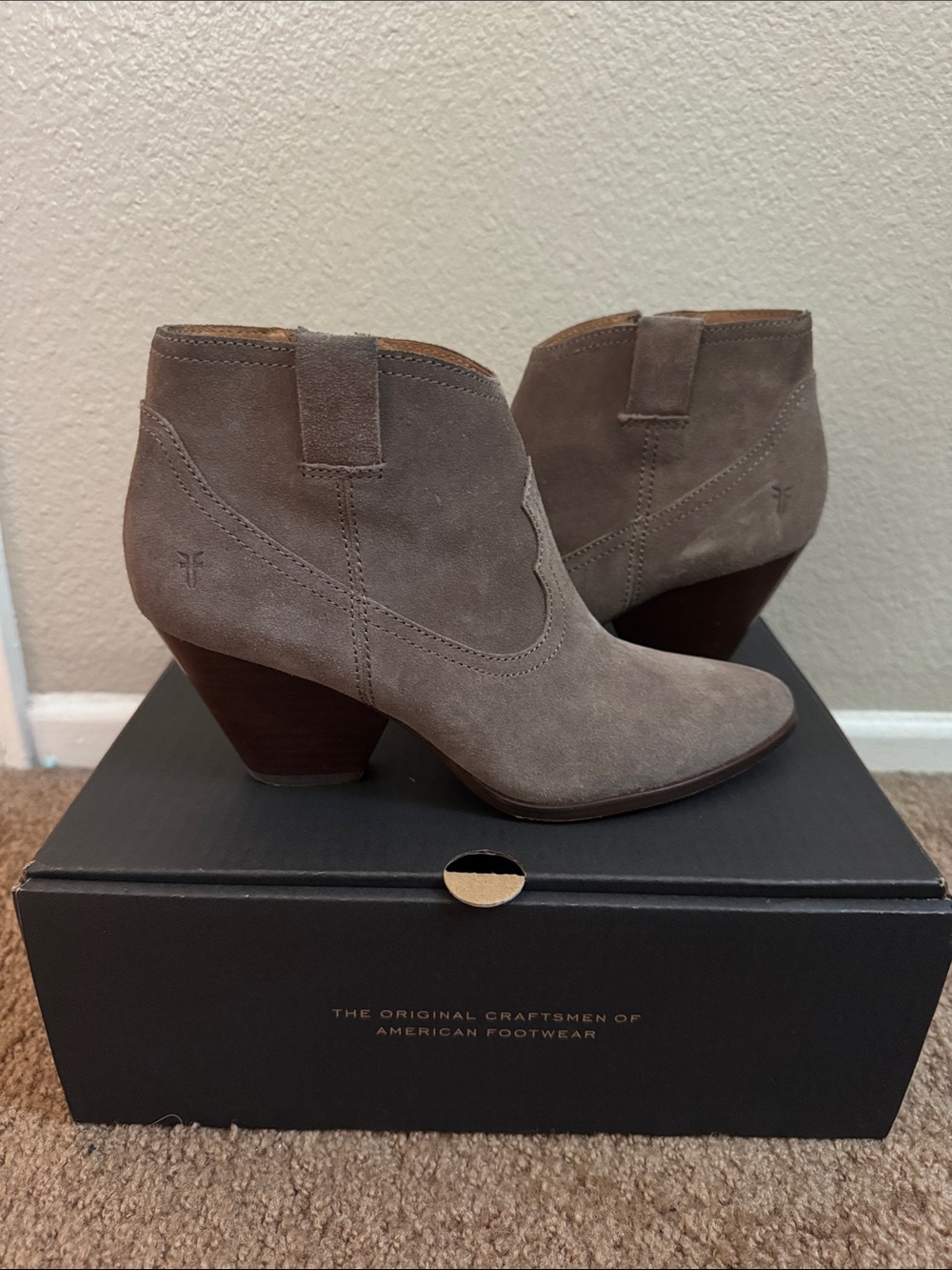 Frye Taupe Suede Western Ankle Booties